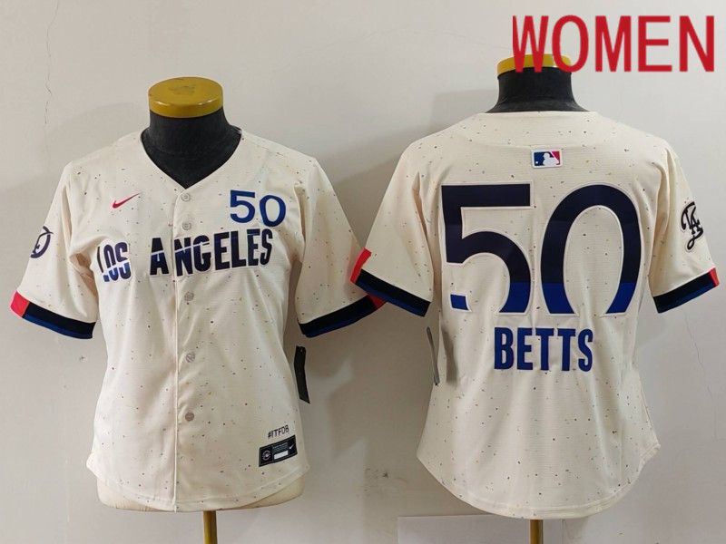 Women Los Angeles Dodgers #50 Betts Cream Fashion Nike Game MLB Jersey style 703->women mlb jersey->Women Jersey